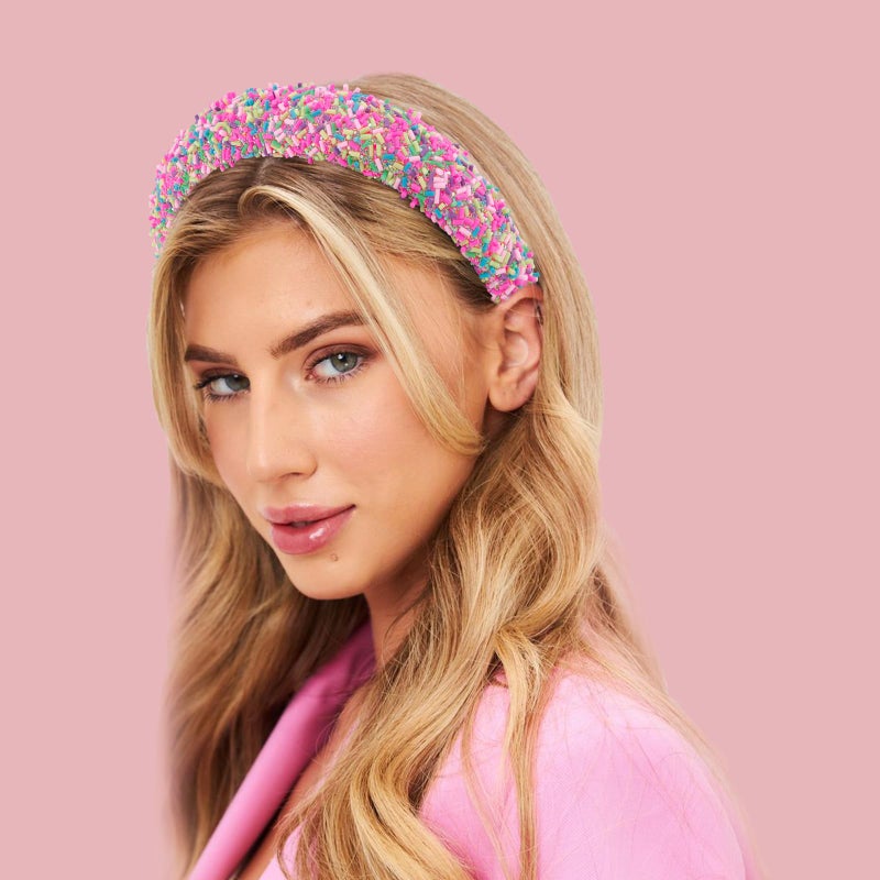 Vovii Sprinkle Candy Headbands for Women, Colorful Glitter Padded Headbands for Women, Fun Donut Sprinkle Head Bands for Women's Hair Non Slip, Cute Candy Accessories (Green, Hot Pink, Blue) - Image 3